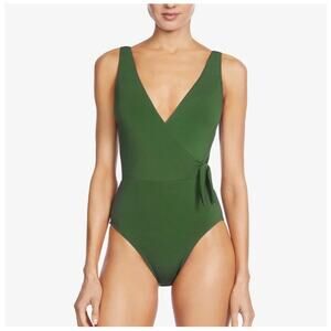 Robin Piccone Ava Sage Green V-Neck Wrap One Piece Swimsuit Size 2